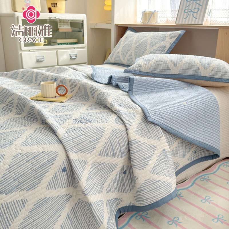 小清新纯棉床盖单件四季通用亲肤全棉榻榻米夹棉床单人炕盖三件套