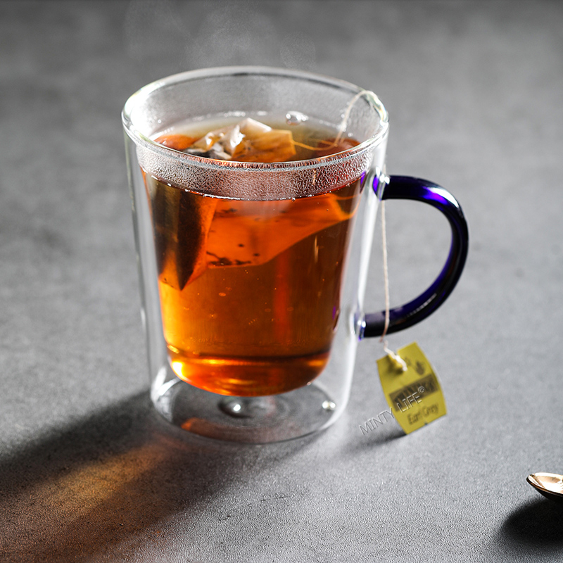 咖啡杯玻璃高颜值带把手ins风轻奢家用水杯双层杯子办公室茶杯