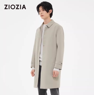 ZIOZIA春季男装中长款单排扣风衣经典卡其色外套ZCT21102M百搭休