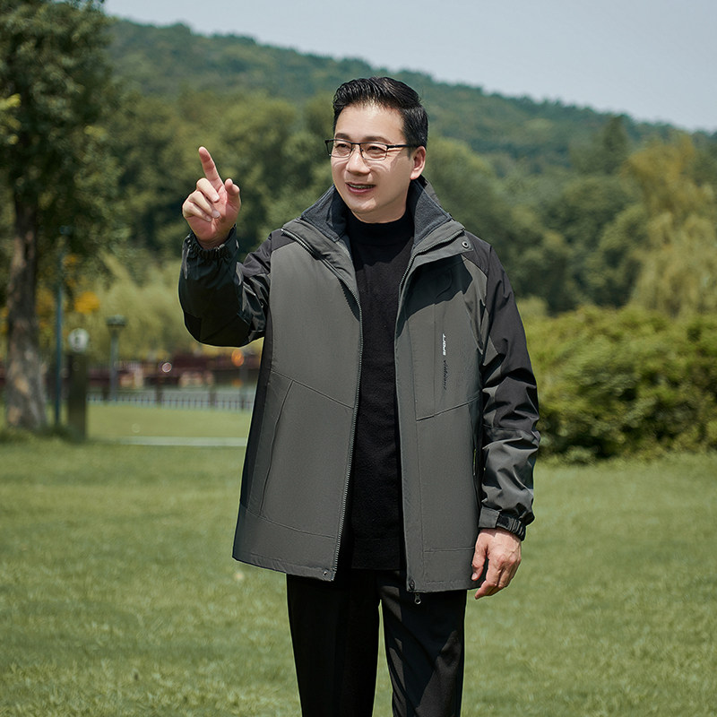 可拆卸登山服翻领脱卸帽