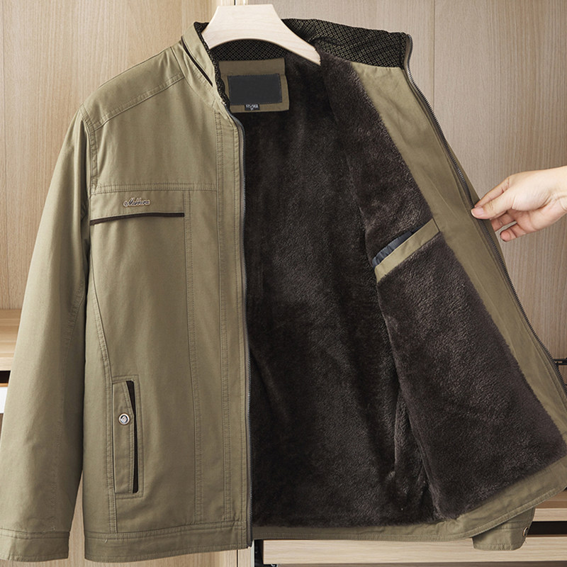 秋冬装立领中老年加绒夹克爸爸冬季加厚外套老人男装棉上衣爷爷