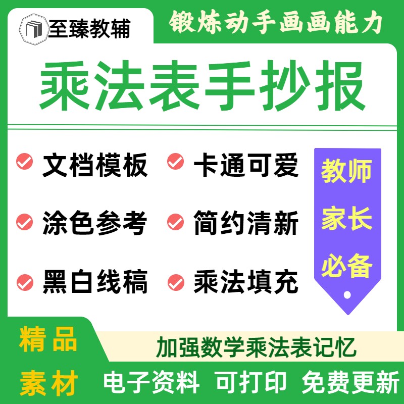 小学生九九乘法手抄报电子版口诀