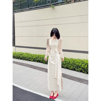 甜辣多多亚麻无袖波点背心连衣裙女2026春夏掐腰显瘦裙子S2688