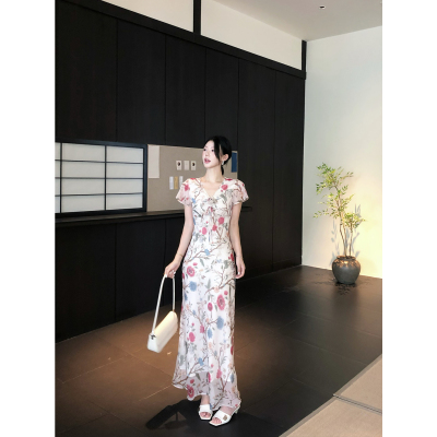 甜辣多多 碎花连衣裙2026年夏气质显瘦立体花朵连衣长裙女Z3921