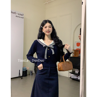 甜辣多多【晴岛之风】2026蝴蝶结毛衣女春设计感海军领针织衫上衣