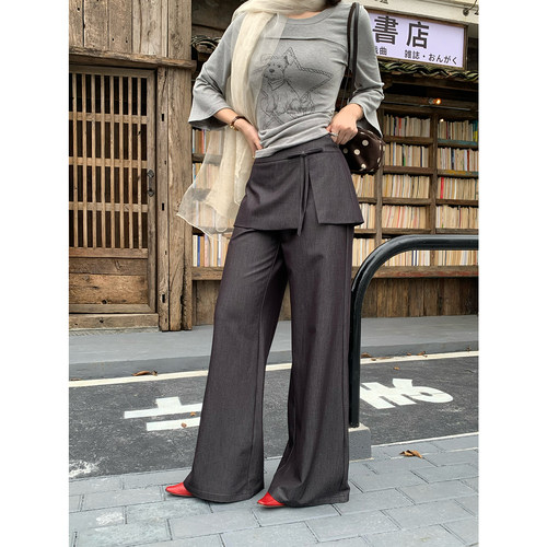 甜辣多多 2026秋假两件屁帘西装裤女韩系垂感宽松中腰休闲裤J2846