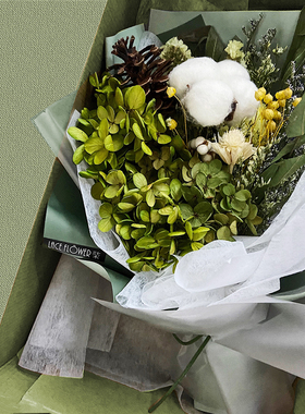 森系绿色永生花绣球干花花束礼盒棉花韩式真花保鲜毕业生日送闺蜜