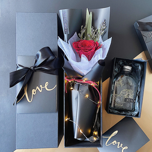 进口真花黑玫瑰永生花干花花束礼盒保鲜花单支装 白色紫玫瑰康乃馨