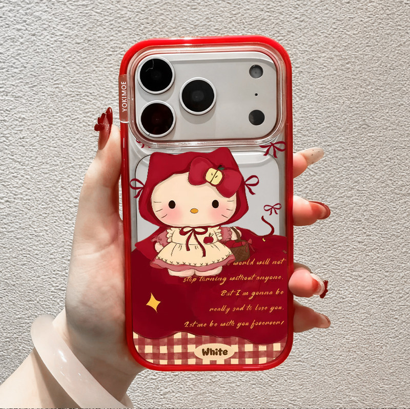元气萌小红帽凯蒂猫kitty适用苹果手机壳17promax新款16pro亚克力15por女款16超好看14全包防摔13透明磁吸套