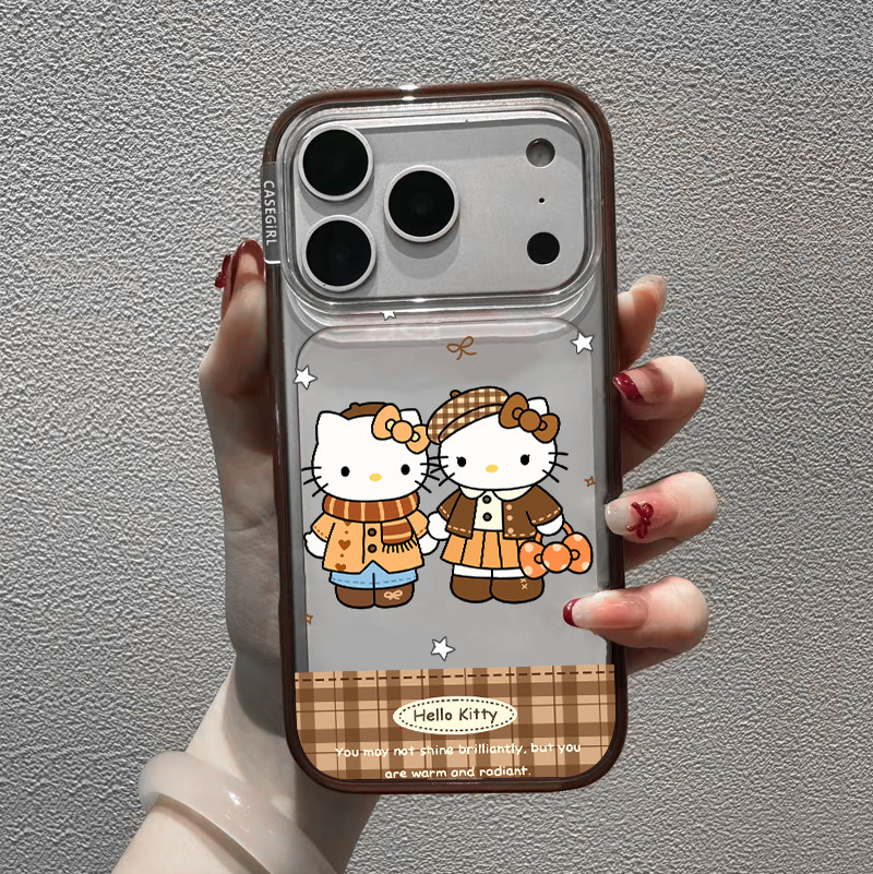 联名Hello Kitty凯蒂猫格纹适用苹果iPhone17ProMax手机壳新款16pro全包15por磁吸14plus女生13防摔保护套