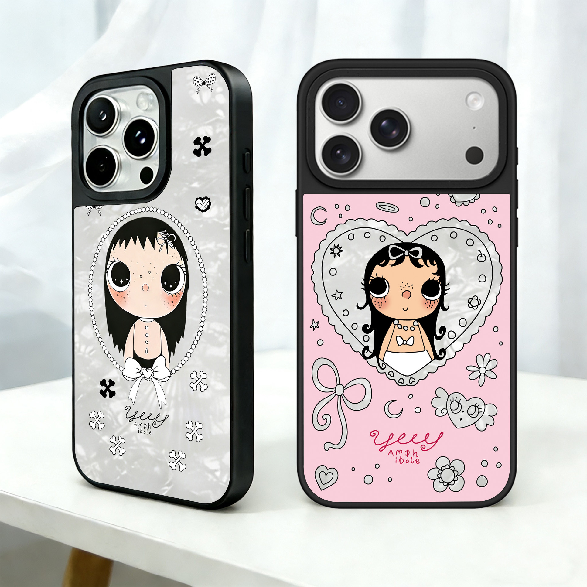 小玉女孩贝母壳苹果手机壳适用于17PROMAX高级感16pro爆款超火15plus全包防摔14por磨砂13卡通12好看保护套