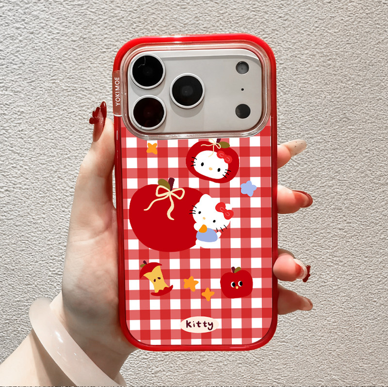 元气萌hello kitty凯蒂猫红色苹果手机壳适用17promax全包磨砂16pro防摔15por/14/13磁吸14p女款亚克力保护套