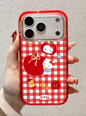元气萌hello kitty凯蒂猫红色苹果手机壳适用17promax全包磨砂16pro防摔15por/14/13磁吸14p女款亚克力保护套