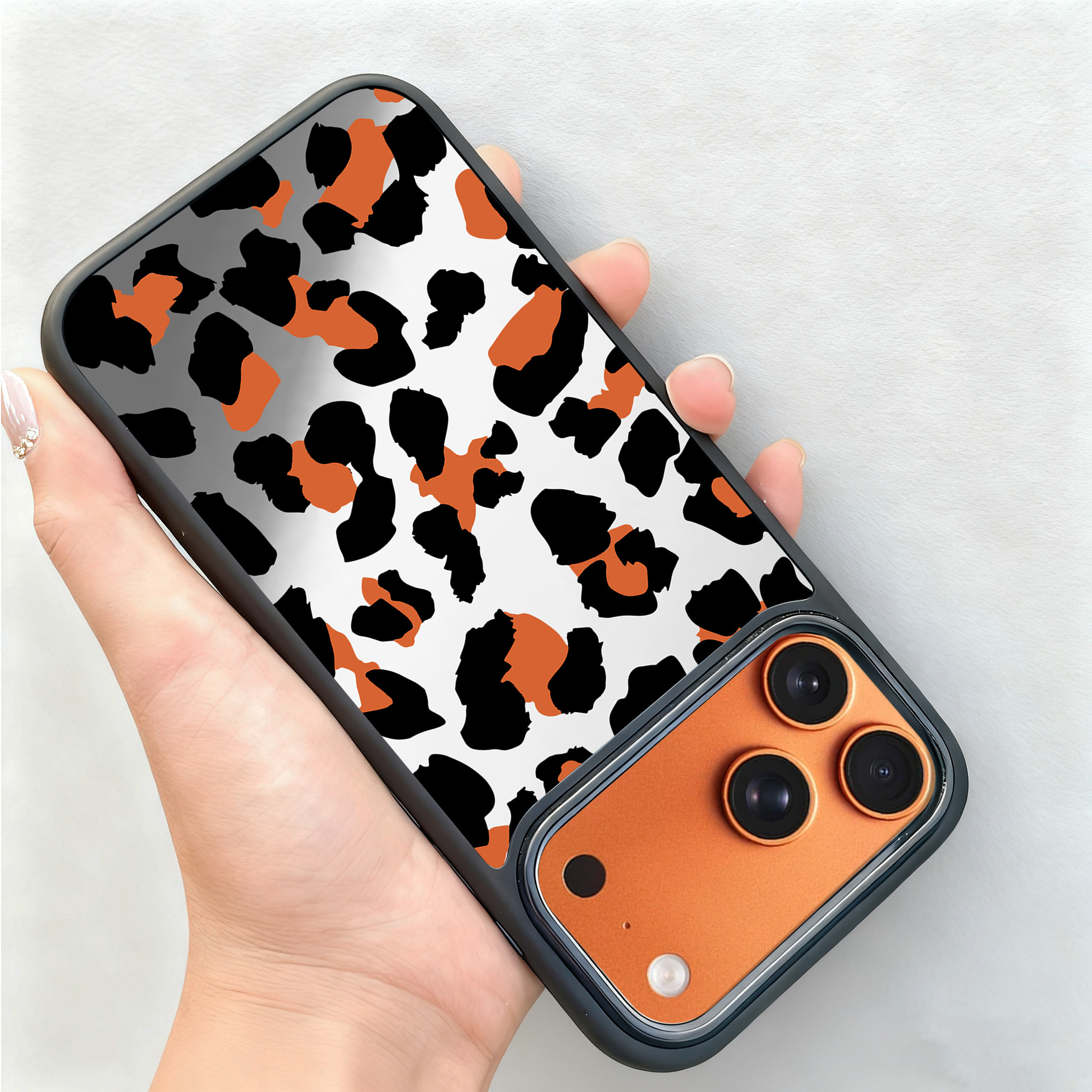 元气萌橙色豹纹轻薄苹果手机壳适用17promax全包Ai按键16pro防摔15por新款磨砂14/13磁吸/高级感/轻薄保护套