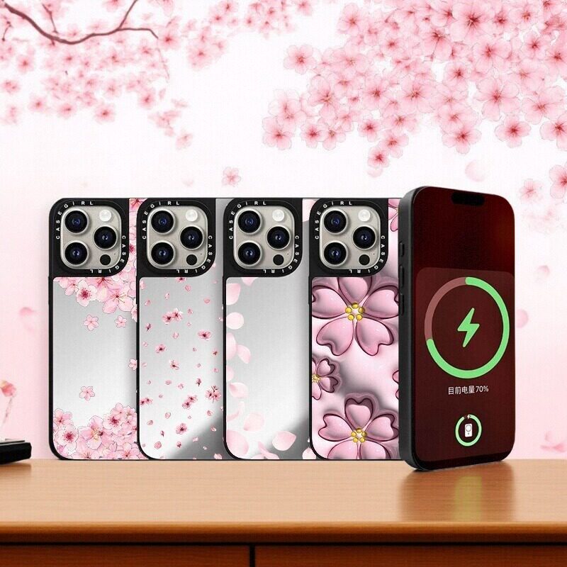樱花镜面新款苹果手机壳iPhone17ProMax超好看16Pro高颜值15por全包14plus磁吸13带镜子12/11防摔彩绘保护套