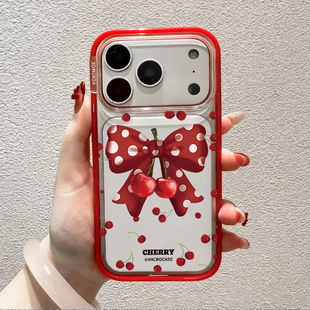 元气萌新年红色蝴蝶结苹果手机壳适用17ProMax新款16Pro全包ai按键14plus氛围感15por磁吸13女防摔轻薄保护套