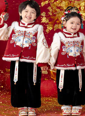 中国风汉服唐装男童女童冬款加厚拜年服宝宝喜庆新年过年服
