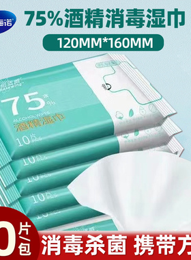 海氏海诺75%酒精消毒湿巾纸小包便携式10包装学生用卫生杀菌湿巾