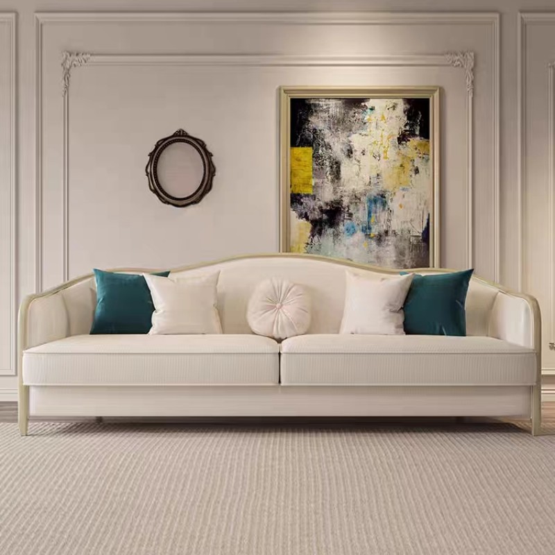 美式轻奢实木沙发组合现代简约客厅皮艺沙发高端棉麻贵妃元宝沙发