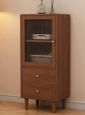 实木书柜矮柜客厅电视柜旁立柜定制带玻璃门轻奢防尘手办展示柜子