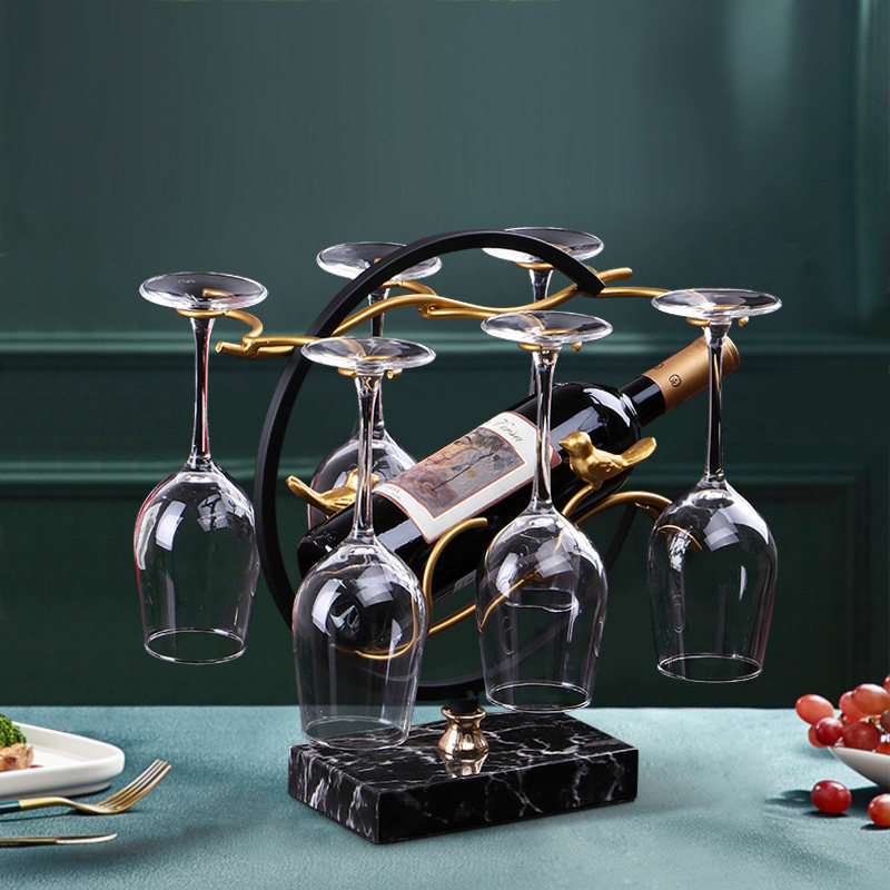 欧式铁艺红酒杯架家用玄关客厅厨房装饰摆件中国风倒挂高脚杯架