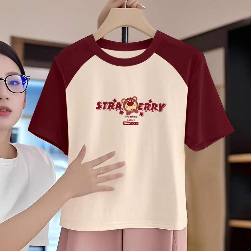 微胖显瘦小个子短款上衣女2026新款夏季减龄潮流卡通印花短袖T恤图片