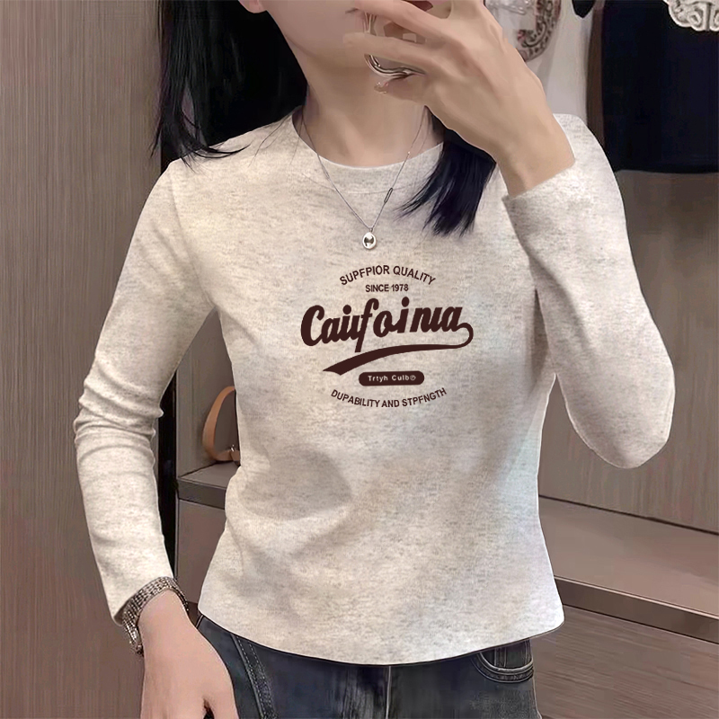 小众别致灰色正肩小个子短款长袖T恤女春秋冬新款纯棉内搭打底衫