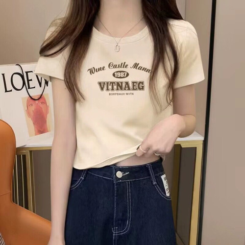 纯棉短袖t恤女2026夏季新款洋气小众别致小个子正肩高腰短款上衣