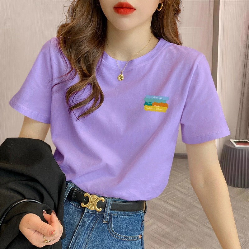 欧货纯棉香芋紫短袖t恤女2025年夏季新款上衣宽松显白小衫显瘦潮