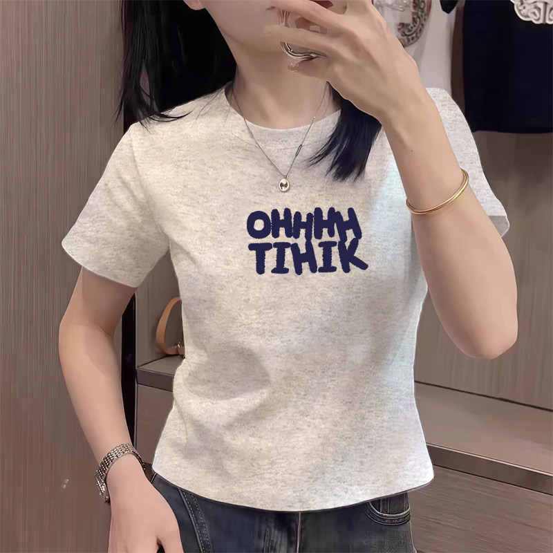 高级感杏色正肩短款短袖T恤女小个子上衣纯棉2026夏季新款设计感图片