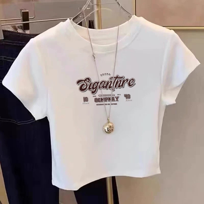 正肩2025夏季新款短款高级感小个子纯棉洋气上衣ins短袖t恤女显瘦