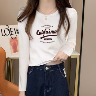 高级感小众白色短款纯棉长袖t恤女上衣2025年春季新款内搭打底衫