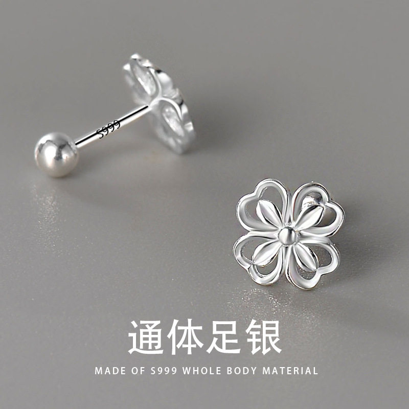 s999纯银花朵耳钉小巧精致耳饰