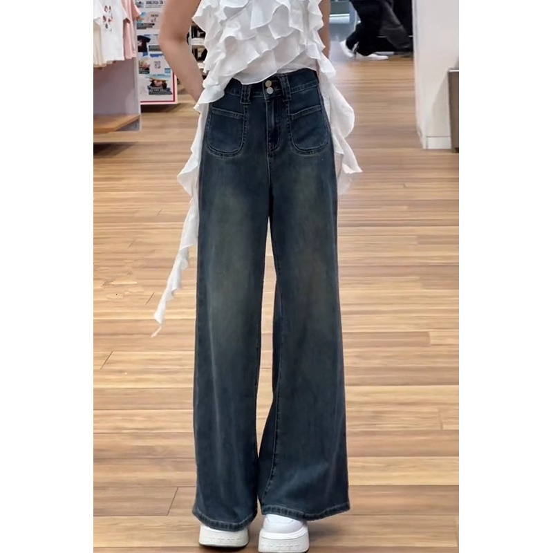 梨形身材复古直筒牛仔裤女