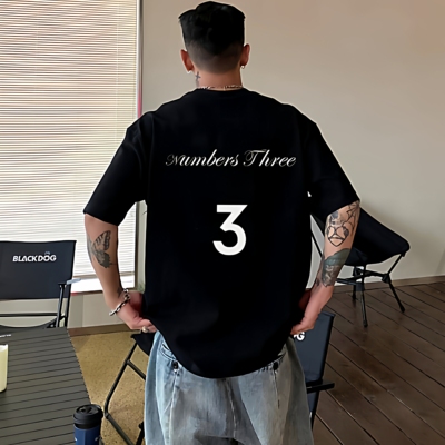 设计感数字3印花短袖t恤男纯棉