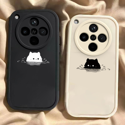 适用于OPPOFindX8手机壳FindX8Pro新款5G全包防摔PKB110保护套oppo男女款小众简约可爱泡汤猫咪ins风专用外壳