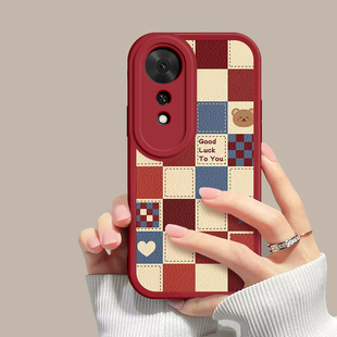 男女款 AN00全包防摔保护套70plus可爱个性 小众ins风专用外壳 LOG 格子小熊适用于荣耀畅玩70Plus手机壳新款