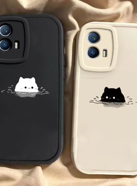 适用于iQOOU5手机壳iQOOU5x新款全包防摔v2165a保护套vivo男女款iQOOu5x简约可爱泡汤猫咪viviiqoo专用外壳