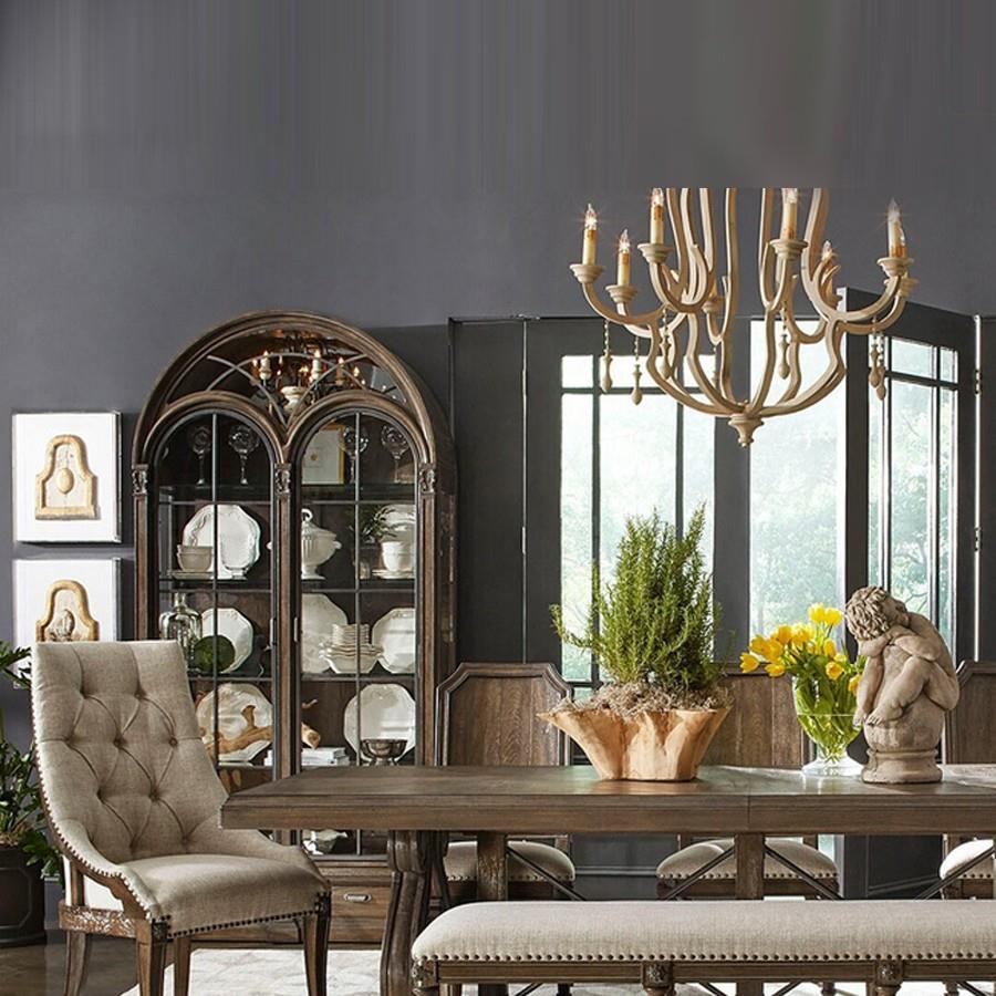 美式实木两门书柜落地拱形玻璃门家用客厅酒柜靠墙立柜法式展示柜