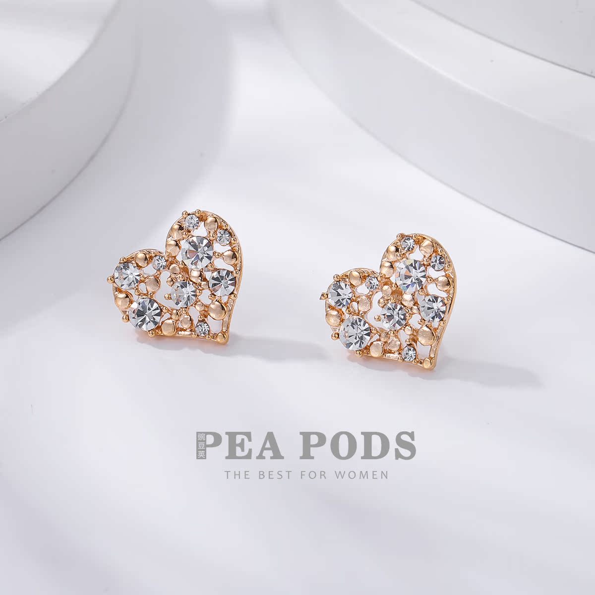 银针S925新款爱心铜镀金镶钻耳饰PODSPEA