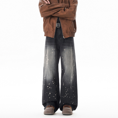 Fearless Land春季男款高街裤子牛仔裤休闲美式韩版喷墨显瘦宽松