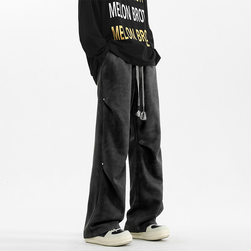 Fearless Land美式高街脏脏裤男夏季新款宽松直筒大码阔腿裤男生