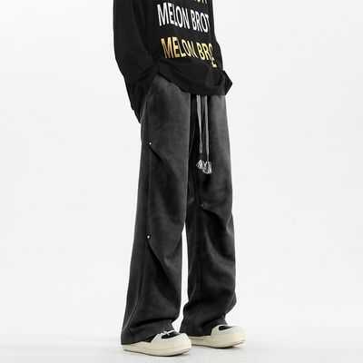 Fearless Land美式高街脏脏裤男夏季新款宽松直筒大码阔腿裤男生