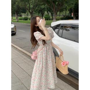 150小个子法式 甜美碎花连衣裙女收腰a字中长款 初恋裙xs显高夏季