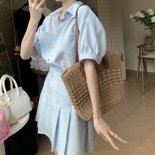 百褶裙 2025春季 减龄时尚 Polo领条纹衬衫 连衣裙女显瘦茶歇法式
