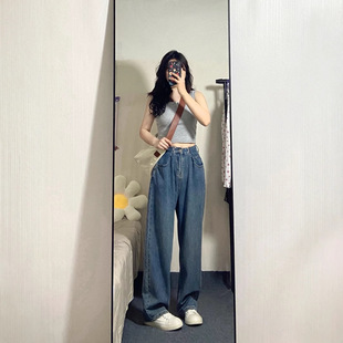 女夏季 小矮个子复古牛仔裤 高腰直筒阔腿宽松xs显瘦八分微胖穿