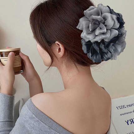 韩国抓夹春夏玫瑰花朵灰色撞色黑色时尚淑女气质发抓爪夹鲨鱼夹