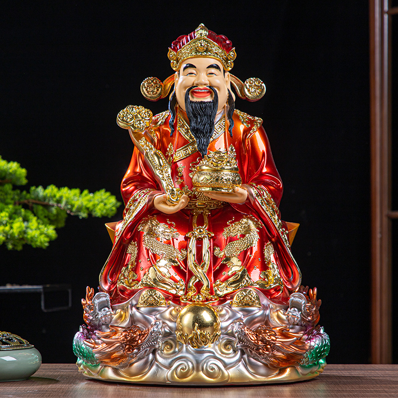新款九龙财神树脂佛像九龙如意文财神爷店铺开业办公室招财摆件