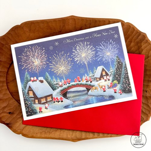 「SHUNA」迷你圣诞老人怎么过圣诞 日本原版圣诞新年祝福金箔贺卡