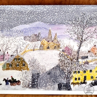 「SHUNA」白雪群山和远方的家 2026新年快乐德国原版名画圣诞贺卡